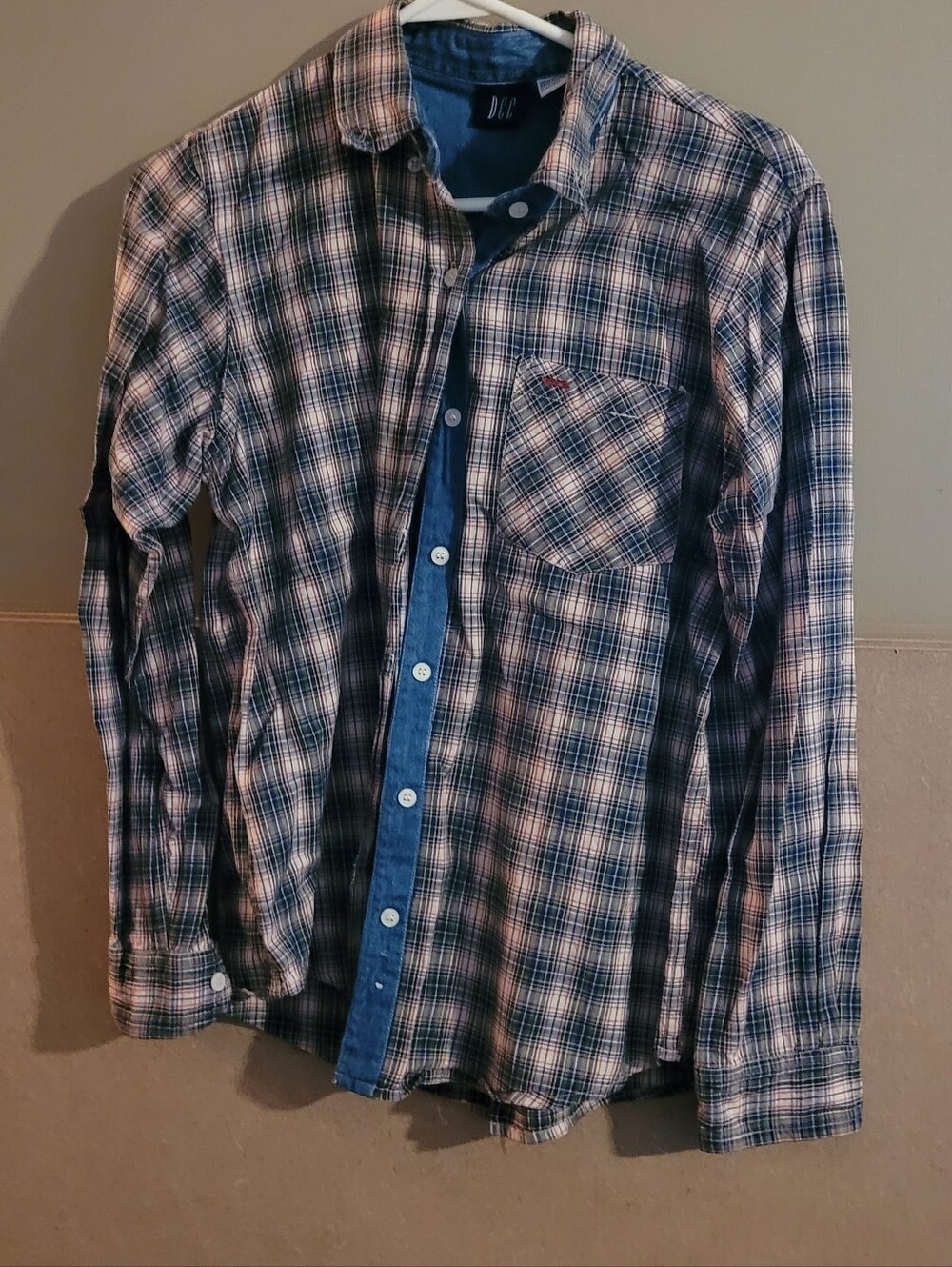 DC  Navy and White Plaid Button-Down Shirt Small